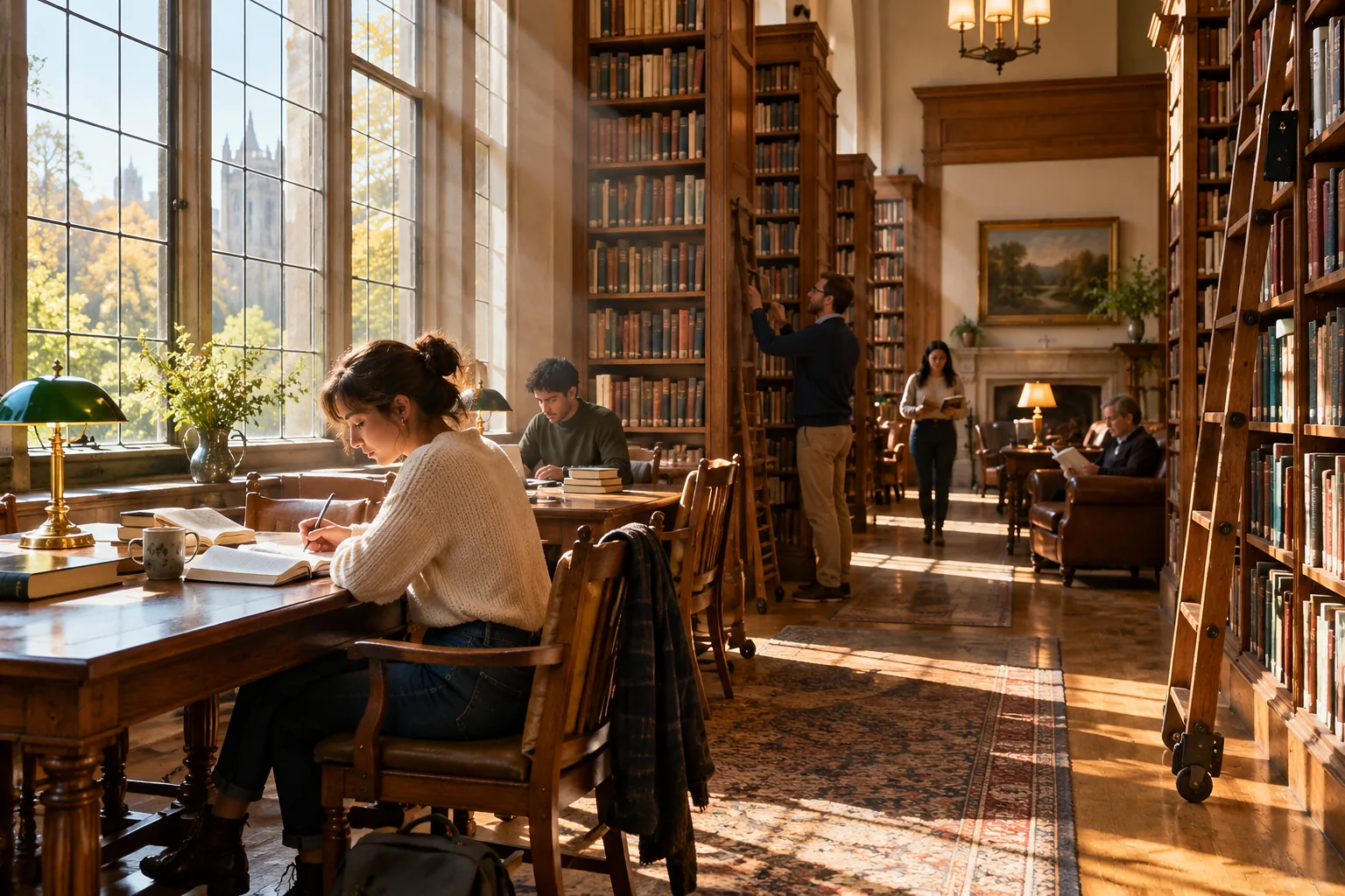 Sunlit library interior